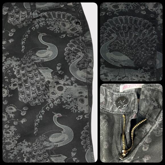 Xhilaration Jeans Peacock Print Juniors 7 Black Gray - Picture 4 of 12